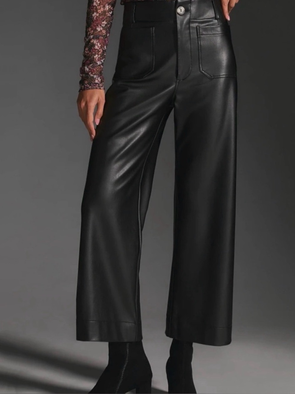 Anthro Maeve The Colette Wide-Leg Faux Leather Pants in Black - Size 28